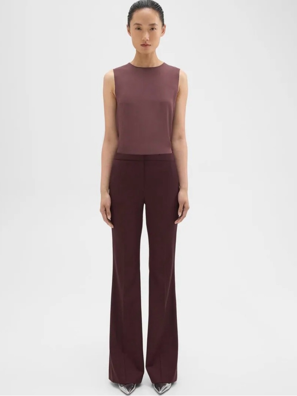 Vintage Theory Wool Deep Plum Flare Pants Sz 6 Y2K Office Siren Dark Academia